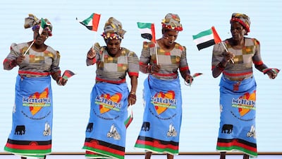 Dancers from Malawi at the Zayed Future Energy Prize awards ceremony as part of Abu Dhabi Sustainability Week. Chris Whiteoak / The National