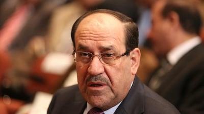 Former Iraqi prime minister - and now vice president - Nouri al-Maliki attends the parliament session in Baghdad on Monday (AP Photo/Hadi Mizban, Pool)