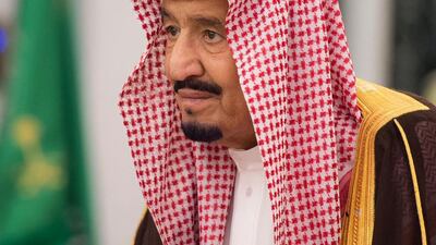 In this photo provided by the Saudi Press Agency, King Salman attends a swearing in ceremony in Riyadh, Saudi Arabia, Monday, Nov. 6, 2017. The king has sworn in new officials to take over from a powerful prince and former minister believed to be detained in a large-scale sweep that has shocked the country and upended longstanding traditions within the ruling family. (Saudi Press Agency, via AP)