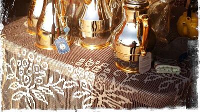 Day trip with friends to the Western Region and the Mazayin Dhafra Camel Festival, 220 kms west of Abu Dhabi on December 20, 2013. Wares for sale at the traditional souk. Picture taken with the Hipstamatic app for the iPhone. Liz Claus / The National