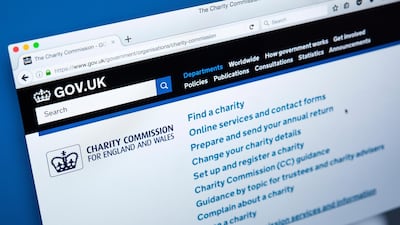 The homepage of the official website for the Charity Commission for England and Wales.