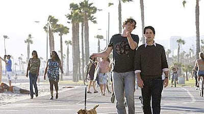 Jason Segel, left, and Paul Rudd in a scene from the movie "I Love You, Man'.