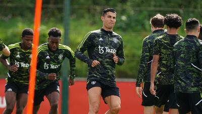 Manchester United's Cristiano Ronaldo trains at Carrington on Wednesday, September 7, 2022, for the club's Europa League clash against Real Sociedad at Old Trafford on Thursday. PA