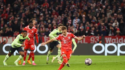 Joshua Kimmich of Bayern Munich scores the equalising goal with a penalty. Getty