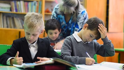 Pupils working hard at a village school in Brodi, in Russia's Novgorod region. AFP