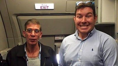 British passenger Ben Innes, right, poses for a photo with EgyptAir hijacker, Seif Eldin Mostafa.