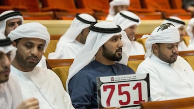 Abdullah Al Mahri bids for his Dh31m plate. Vidhyaa for The National
