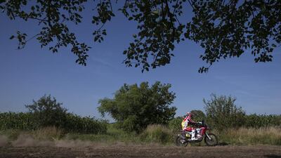 Honda rider Joan Barreda of Spain races during the first stage of the 2015 Dakar Rally on Sunday. Felipe Dana / AP