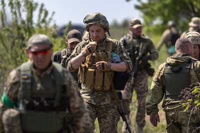 Ukrainian infantrymen heading the frontline. Getty