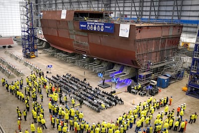 Naval ship builders from Babcock constructing a Royal Navy frigate. PA