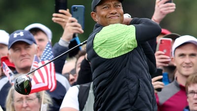Tiger Woods hits his drive from the second tee on the first day of the JP McManus Pro-Am. AFP