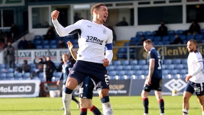 Rangers' James Tavernier celebrates scoring his side's second goal of the game during the Scottish Premiership match at the Global Energy Stadium, Dingwall. PA