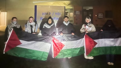 Zarah Sultana, centre, is joined by protesters outside HMP Bronzefield, where a sit-in is now being staged. Photo: Zarah Sultana / X