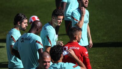Portugal's Cristiano Ronaldo alongside teammates at training. EPA