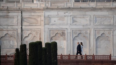 US President Donald Trump and First Lady Melania Trump tour the Taj Mahal. AP Photo
