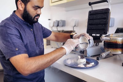 Scoopi Cafe was founded in 2014 by Zubin Doshi. He describes himself as 'Founder and Scoop Master'. Anna Nielsen / The National