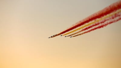 Prior to landing, Piccard was welcomed to Spain with a flyover by the Spanish aerobatic team, Patrulla Águila, which translates to ‘Eagle Patrol’, which painted the sky with the colours of the Spanish flag. Reuters