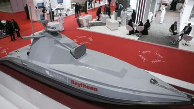 Al Marakeb Raytheon’s drone boat on display at UMEX 2016. Reem Mohammed / The National