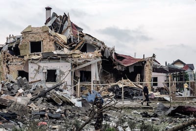 Destroyed homes following a Russian missile attack in Kyiv on Sunday. Bloomberg