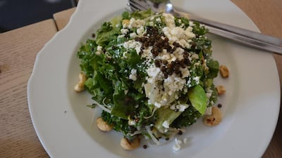 An organic kale salad at Nice n Easy restaurant in Athens. Rosemary Behan