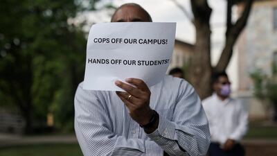 A man takes part in a demonstration at Emory University in support of Palestinians, in Atlanta, Georgia. Reuters