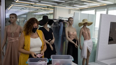 Chief operating officer Christine El Kik organises the Covid-19 masks made from offcuts of silk. The company is keen to avoid as much material waste as possible.