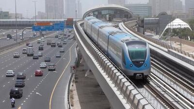 A southbound Red Line metro train leaves the Nakheel Station in Dubai. The RTA has announced plans to test two new services on the Red Line to slash travel times.