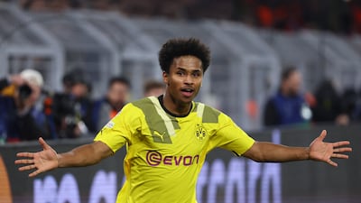 Karim Adeyemi celebrates scoring. Reuters