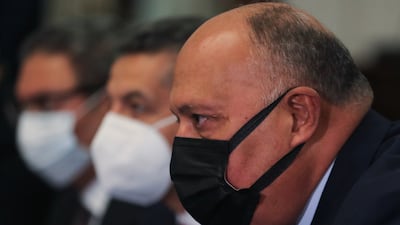 Mr Shoukry attends the meeting with Mr Lapid. The Egyptians have been keen to pave the way for a resumption of Palestinian-Israeli negotiations, which collapsed seven years ago. Reuters