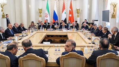 Russian Foreign Minister Sergey Lavrov headed a meeting with the foreign ministers of Syria, Turkey and Iran in Moscow on Wednesday. EPA