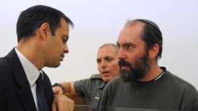 Jack Teitel, right, an ultra-orthodox West Bank settler, is seen inside a court in Israel. A Jewish American, he is accused of waging a 12-year war against Arabs and peace activists.
