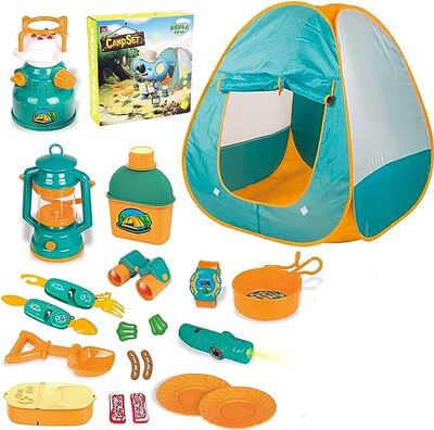 The play camping set comes with 21 items, including tent and cooking utensils. Photo: Amerteer