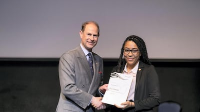 Prince Edward, Earl of Wessex and Chair of The Duke of Edinburgh’s International Award Foundation, presents awards to students. All photos by Reem Mohammed/The National
