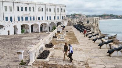 Melania Trump tours Cape Coast Castle with museum educator Kwesi Essel-Blankson in Cape Coast, Ghana. AP Photo