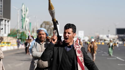 Houthis take part in a parade in Sanaa, Yemen. The Iran-backed group has launched attacks in the Red Sea following the outbreak of the war in Gaza. EPA