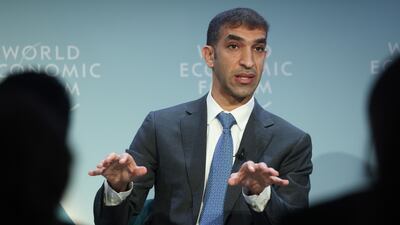 Dr Thani Al Zeyoudi, UAE Minister of State for Foreign Trade, speaks at the World Economic Forum in Davos, Switzerland. Bloomberg.