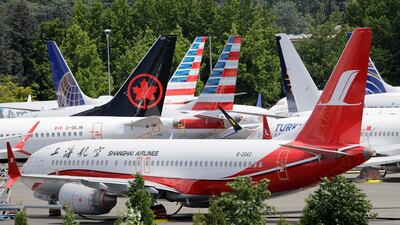 Grounded Boeing 737 MAX air planes in Seattle. A new software problem has been found. AP