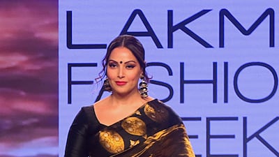 Bollywood actress Bipasha Basu presents a creation by Sanjuktta Dutta during Lakme Fashion Week in Mumbai on February 14, 2020. AFP