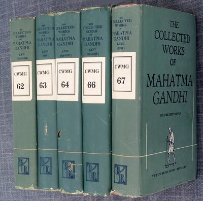 Seventy volumes of 'The Collected Works of Mahatma Gandhi' are up for sale. Courtesy Prinseps
