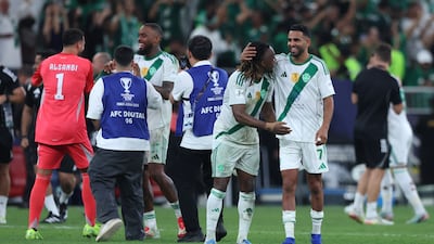 Valentin Atangana Edoa and Riyad Mahrez of Al Ahli celebrate after the team's 1-0 victory. Getty Images