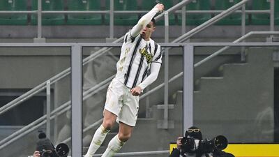 Juventus' Portuguese forward Cristiano Ronaldo celebrates after opening the scoring during the Italian Cup quarter final first leg against Inter Milan. AFP