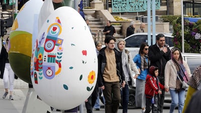 A symbol of Nowruz, the Persian New Year, on a street in Tehran on Monday. EPA