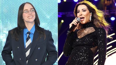 Billie Eilish, left, and Nancy Ajram have exchanged public praise since 2020. Alamy; Getty Images