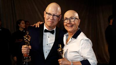 Julia Reichert and Jeff Reichert pose with the Oscar for Best Documentary Feature for "American Factory" at the Governors Ball after the Oscars on Sunday, February 9, 2020, at the Dolby Theatre in Los Angeles. Reuters