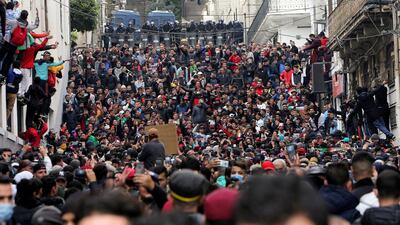 Demonstrators take part in a protest to mark the second anniversary of a mass protest movement demanding political change, in Algiers. Reuters