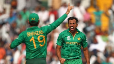 Wahab Riaz of Pakistan celebrates after taking the wicket of David Warner of Australia during the 2016 T20 World Cup at the I.S. Bindra Stadium in Mohali, India. Getty
