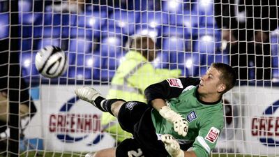Shane Supple saves a penalty for Ipswich Town against Shrewsbury Town in the Carling Cup First Round in 2009. Alex Morton / Action Images