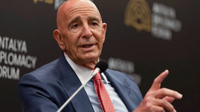 US envoy Tom Barrack speaks during a session at the Antalya Diplomacy Forum in Turkey. Reuters