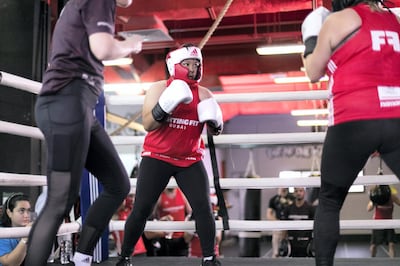 Liezl Talaver hones her boxing skills at Real Boxing Only Gym as part of a reality show folowing the sporting journey of novice fighters. Reem Mohammed/The National