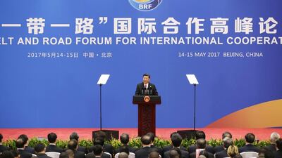 The Chinese President Xi Jinping at the end of the Belt and Road Forum for International Cooperation, designed to lay the groundwork for Beijing-led infrastructure initiatives aimed at connecting China with Europe, Africa and Asia. Jason Lee-Pool / Getty